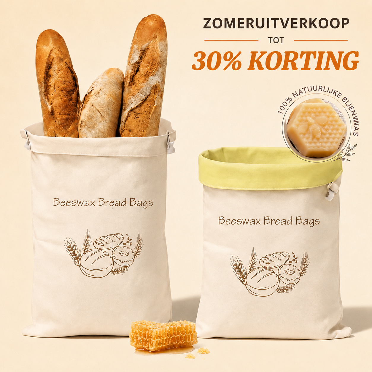 Broodzakken van Katoen en Bijenwas